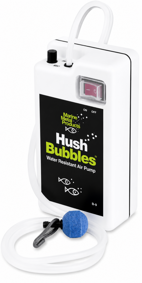 Marine Metal Hush Bubbles® Portable Aerator – Water-Resistant Live Bait Air Pump